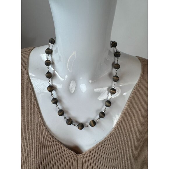 Rustic Wooden Bead Necklace With Metal Chain & Lobster Clasp - Picture 6 of 16